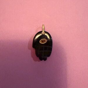 Black Hamsa Hand Pendant Necklace with Gold Accent